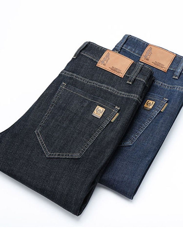 Straight Plain Pocket High Waist Men's Jeans