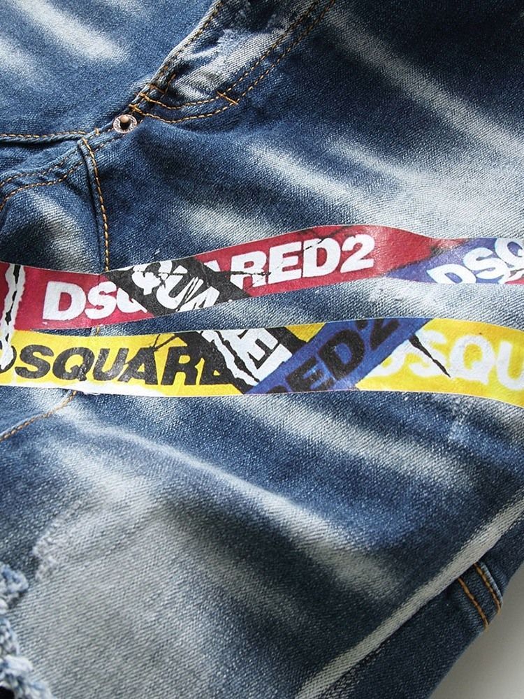 Straight Worn Letter Mid Waist Button Herr Jeans