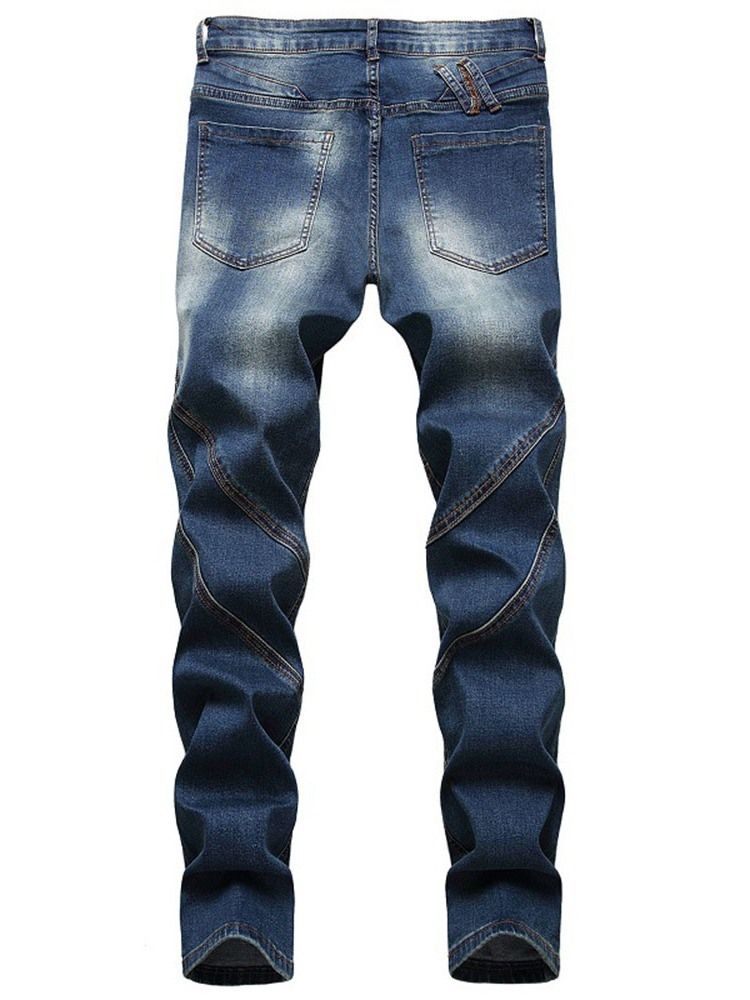 Straight Zipper Men's Mid Waist Jeans