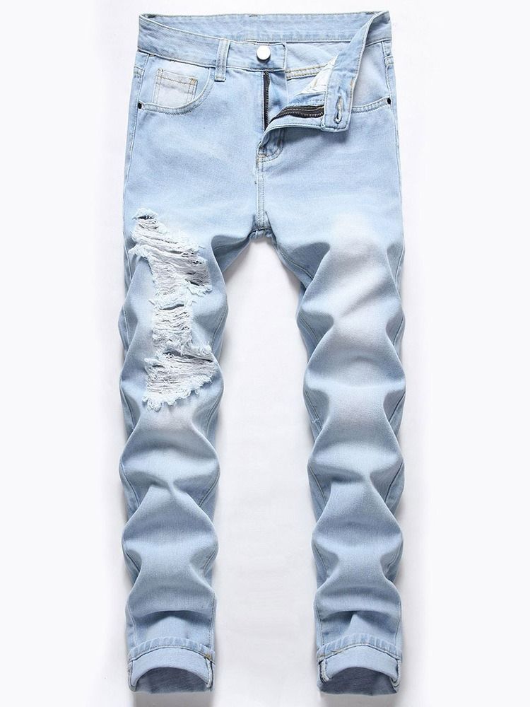 Straight Zipper Mid Waist Men's Jeans