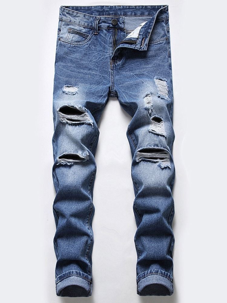 Straight Zipper Mid Waist Men's Jeans