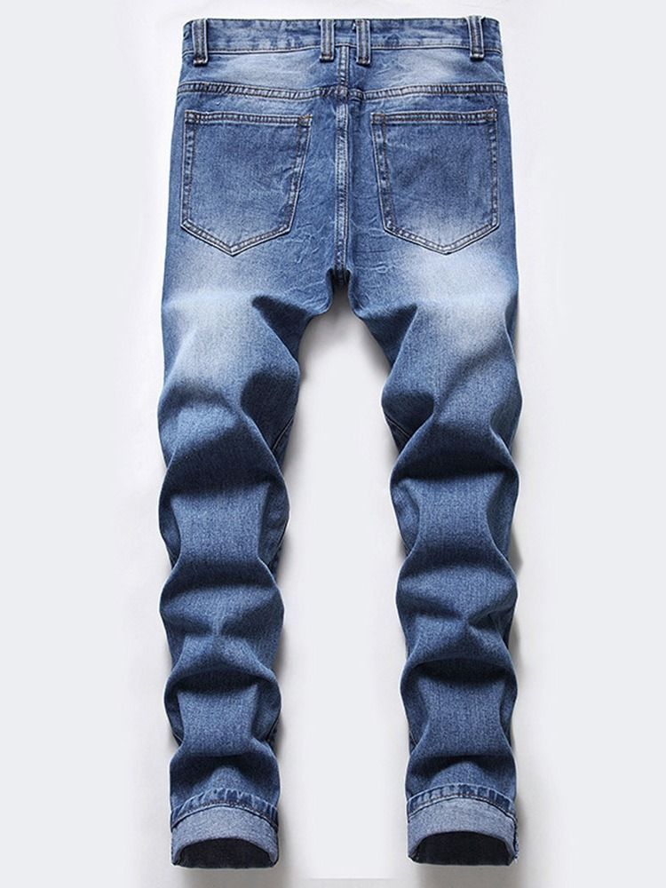 Straight Zipper Mid Waist Men's Jeans