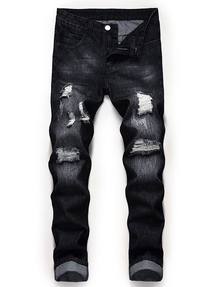 Straight Zipper Mid Waist Men's Jeans