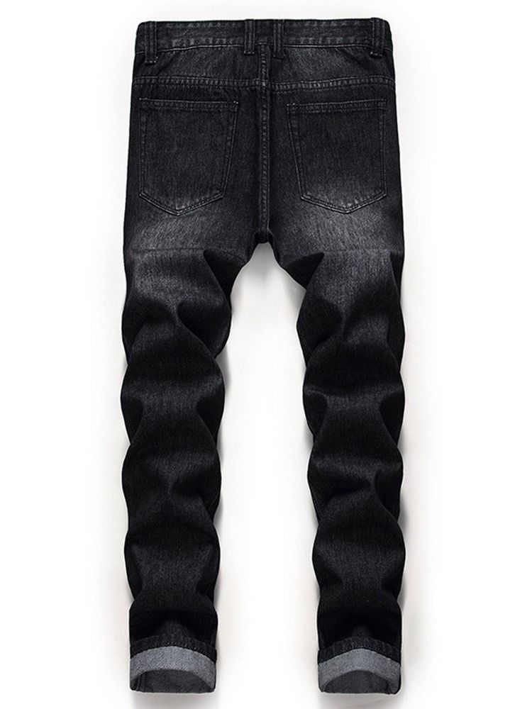 Straight Zipper Mid Waist Men's Jeans