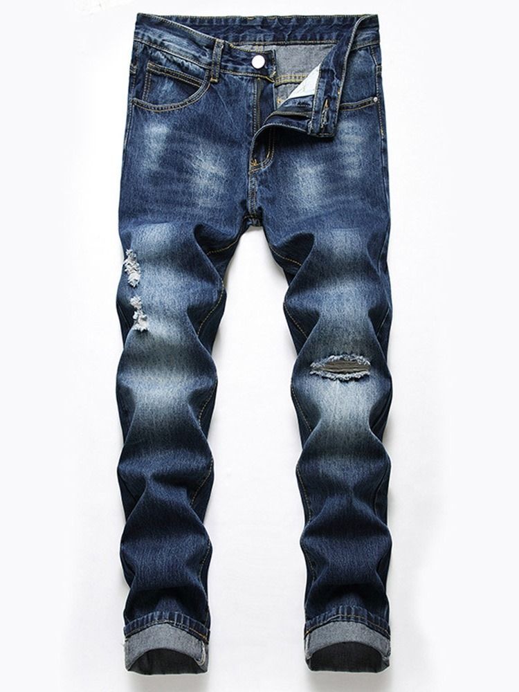 Straight Zipper Mid Waist Men's Jeans