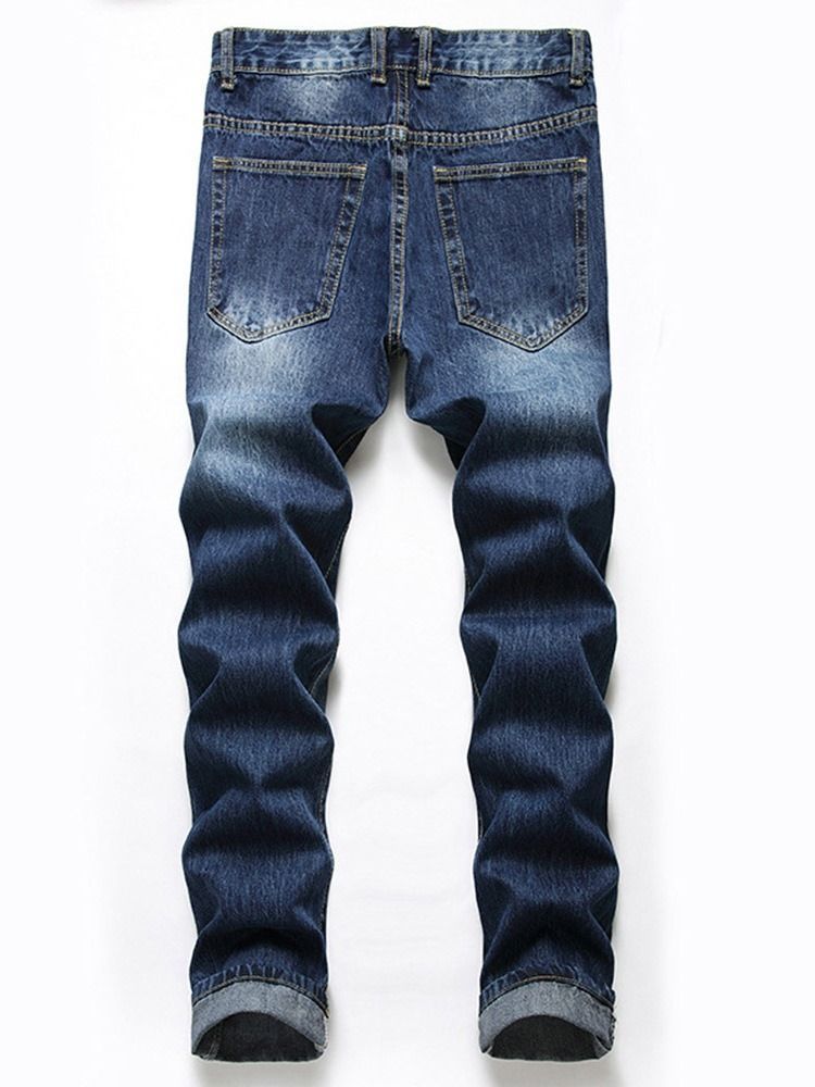 Straight Zipper Mid Waist Men's Jeans