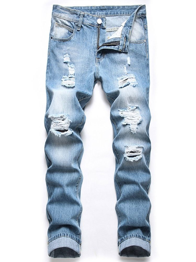 Straight Zipper Mid Waist Men's Jeans