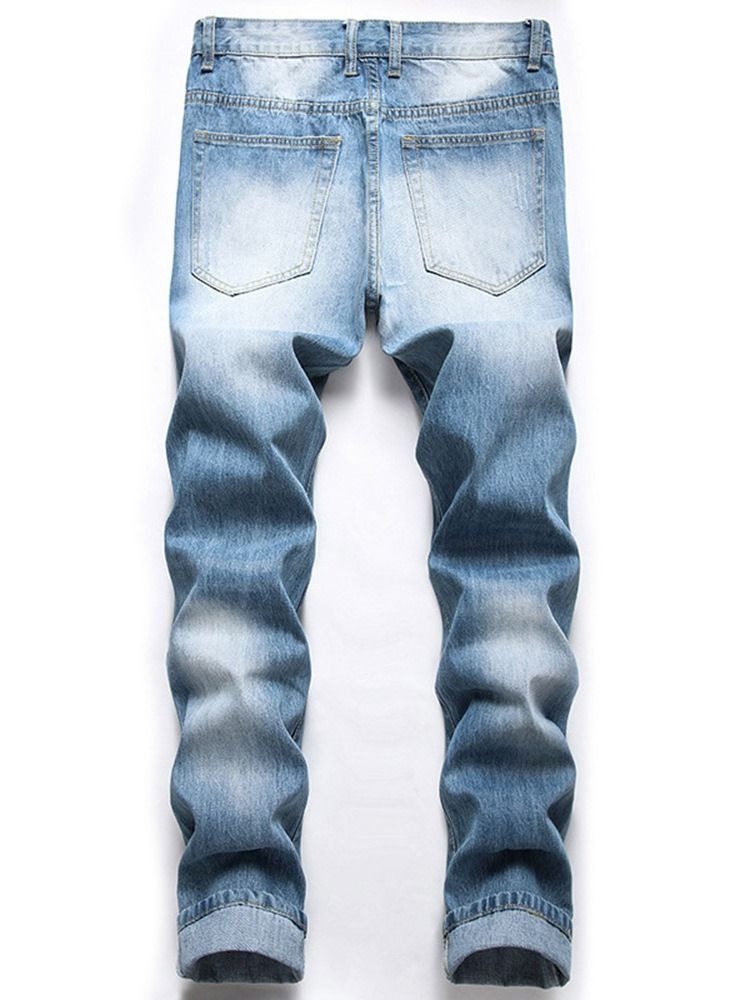 Straight Zipper Mid Waist Men's Jeans