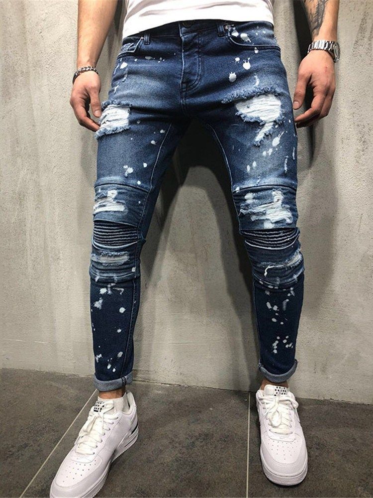 Tassel Pencil Pants Mid Waist Zipper Men's Jeans