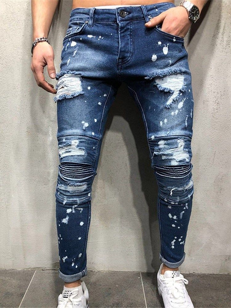 Tassel Pencil Pants Mid Waist Zipper Men's Jeans