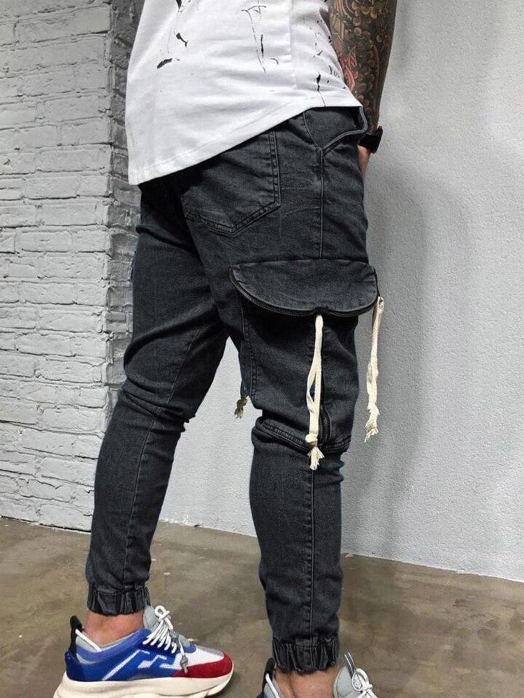 Thin Pencil Pants Pocket Zipper Korean Men's Jeans