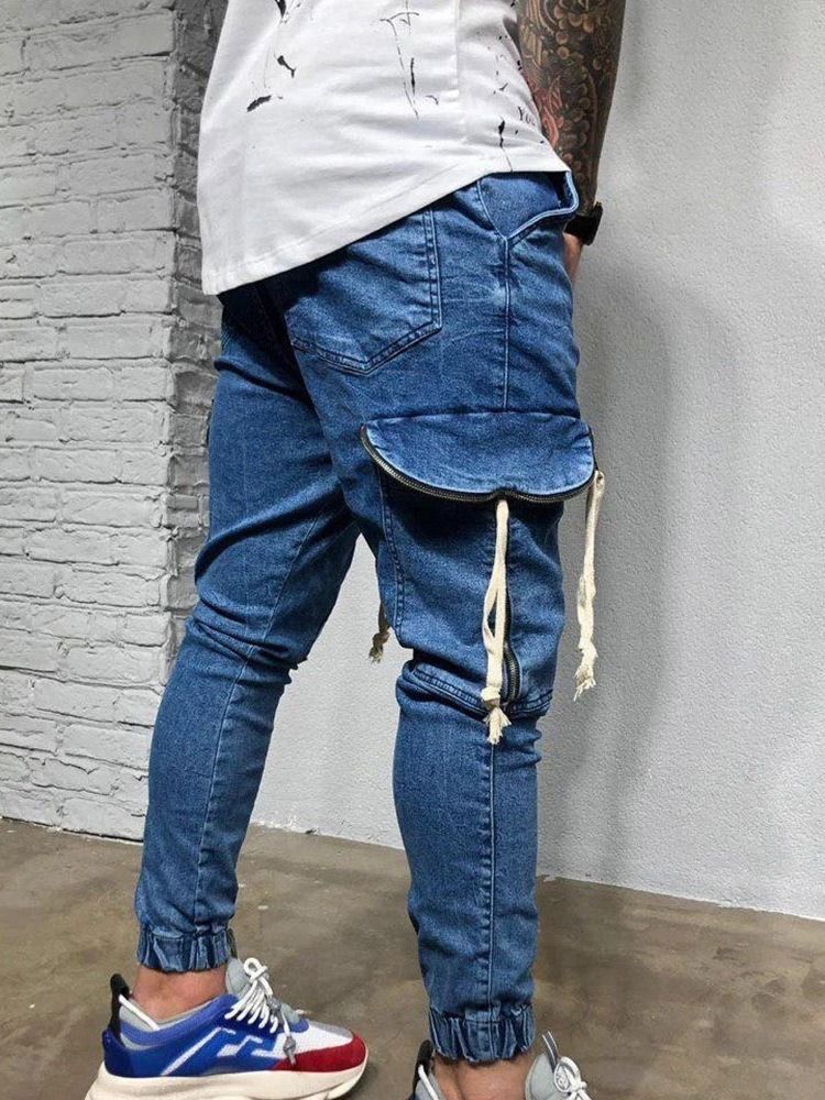 Thin Pencil Pants Pocket Zipper Korean Men's Jeans