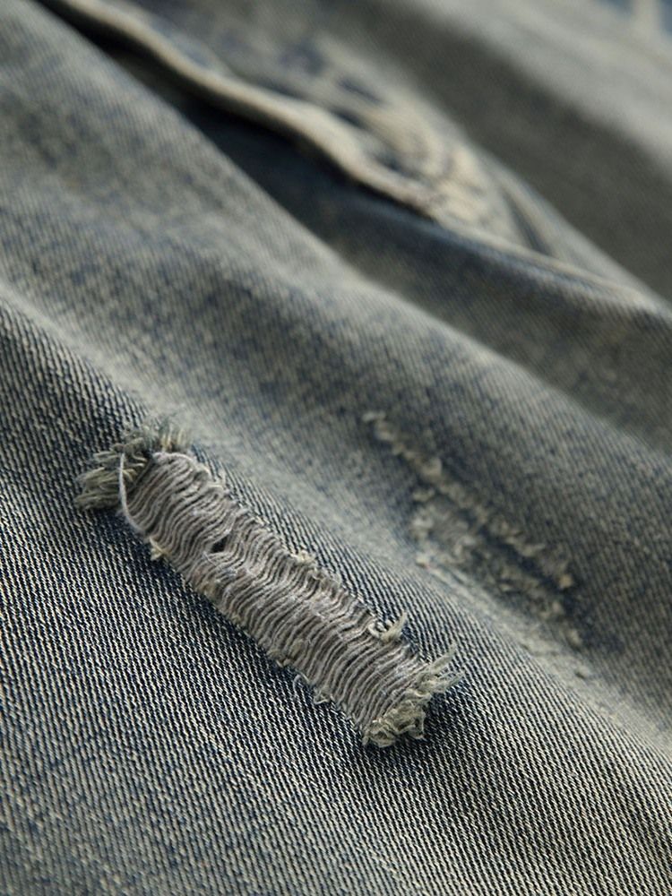 Vanligt Hål För Män Med Raka Avslappnade Jeans Med Dragkedja