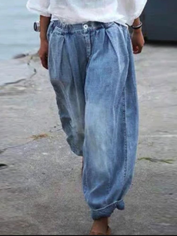 Wide Legs Button Loose Jeans För Kvinnor