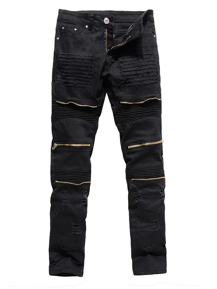 Zipper Straight Plain Zipper Mid Waist Men's Jeans