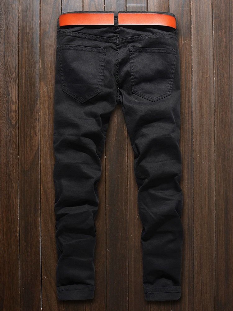 Zipper Straight Plain Zipper Mid Waist Men's Jeans