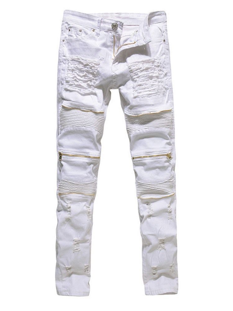 Zipper Straight Plain Zipper Mid Waist Men's Jeans