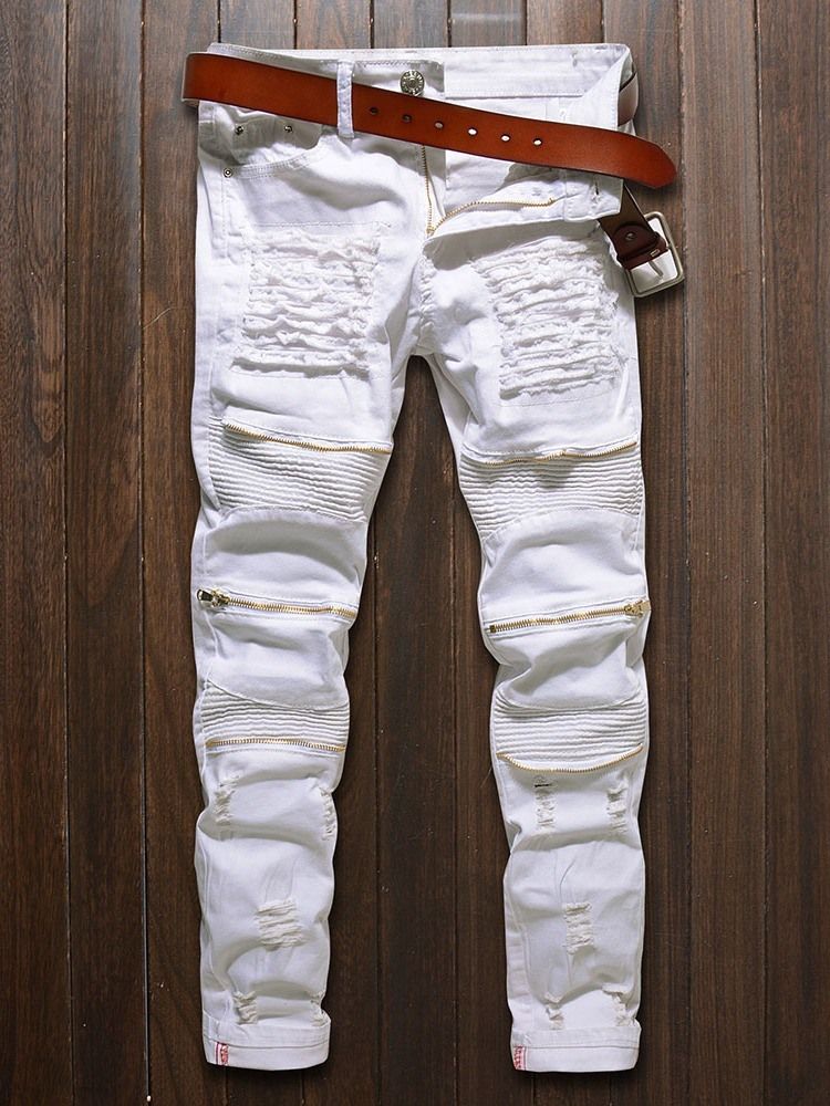 Zipper Straight Plain Zipper Mid Waist Men's Jeans