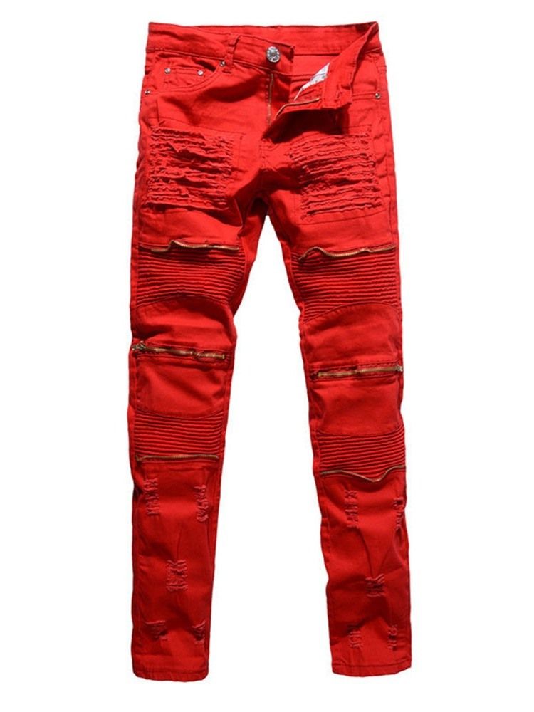 Zipper Straight Plain Zipper Mid Waist Men's Jeans