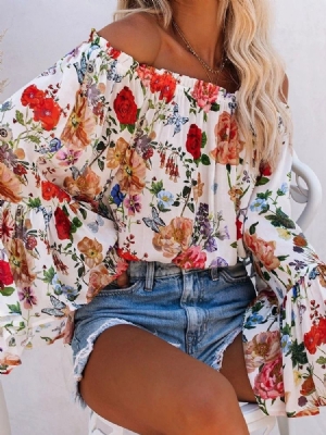 Off Shoulder Floral Print Standard Långärmad Damblus