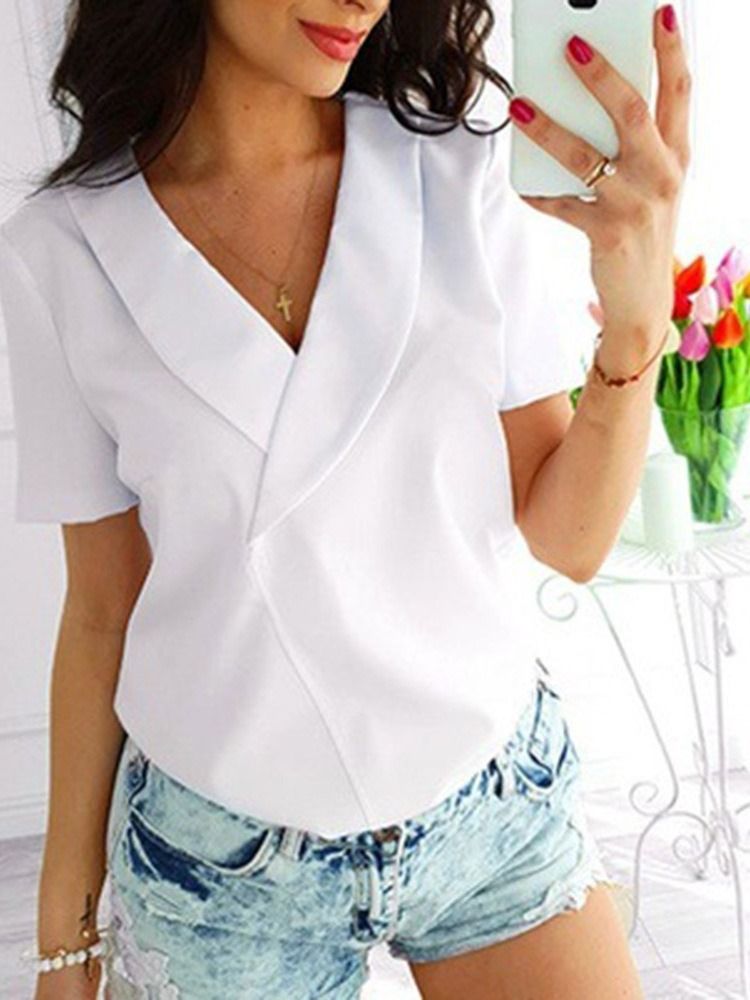 Regular Patchwork Plain Short Sleeve Standard Damblus