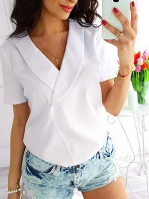 Regular Patchwork Plain Short Sleeve Standard Damblus