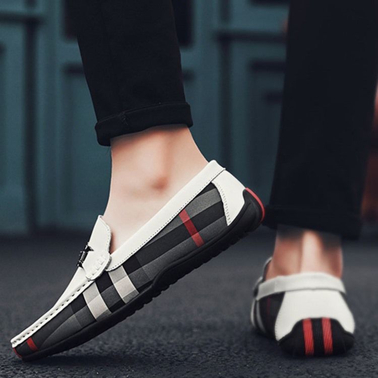 Plaid Slip-on Round Toe Herrskor