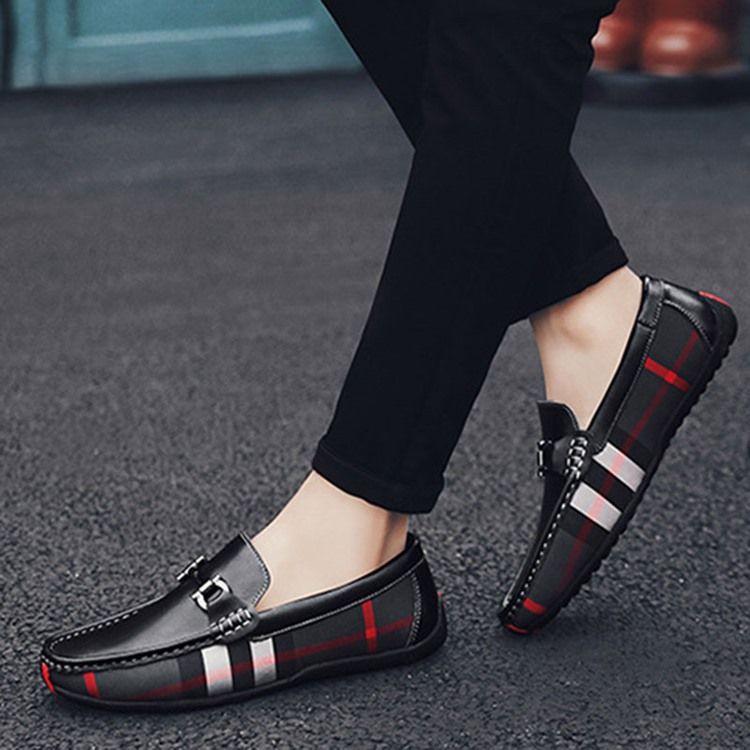 Plaid Slip-on Round Toe Herrskor