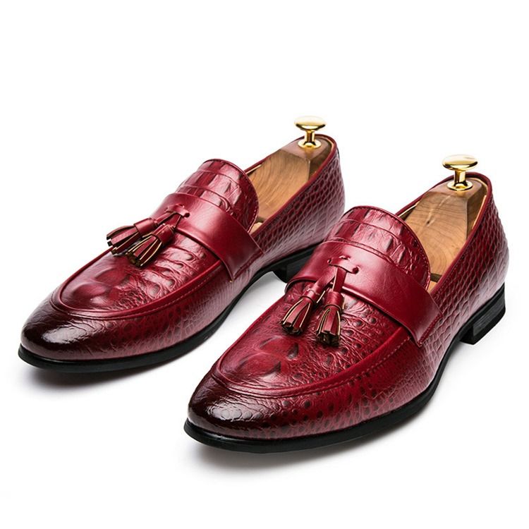 Pu Alligator Mönster Fringe Slip-on Loafers För Män