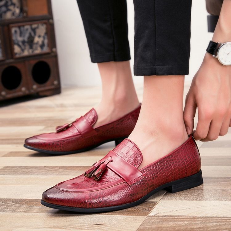 Pu Alligator Mönster Fringe Slip-on Loafers För Män