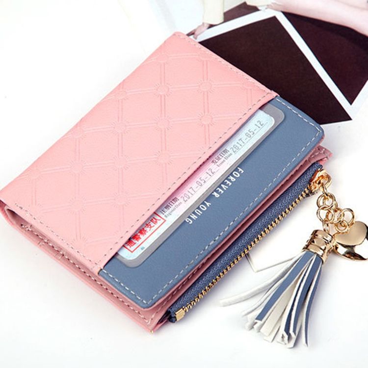 Color Block Zipper Hasp Wallet