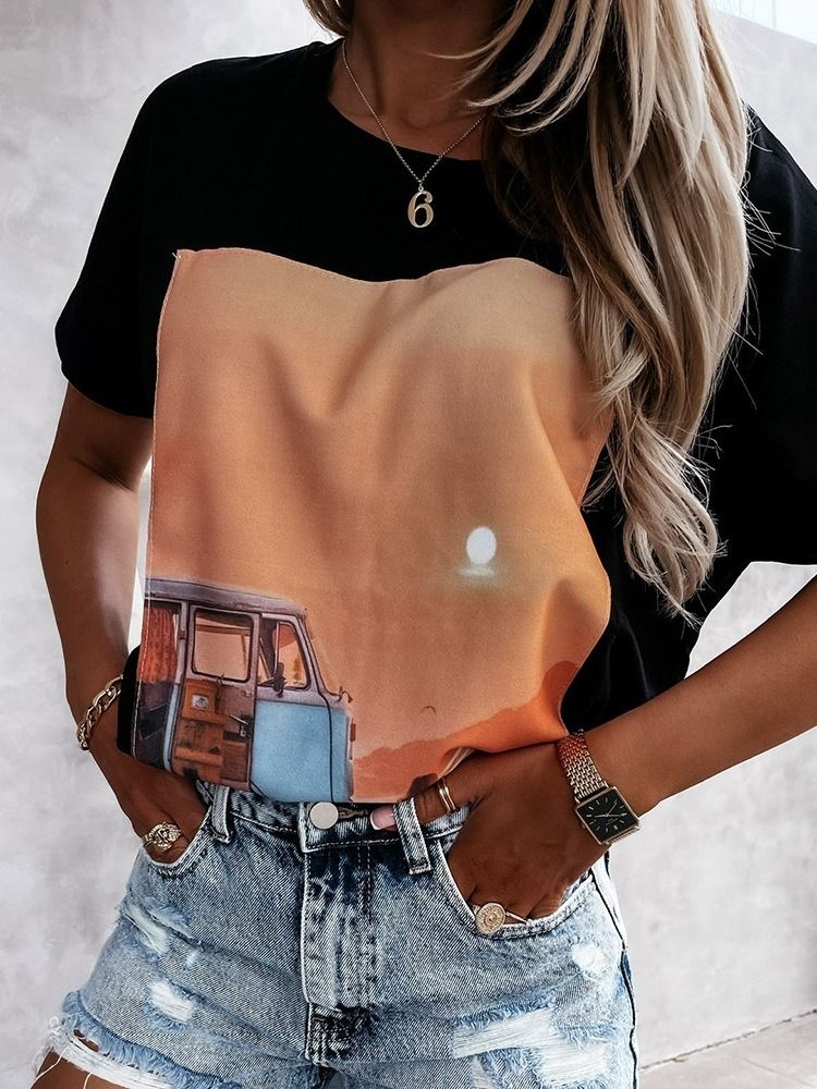 Color Block Standard Western Neck T-shirt Med Rund Hals