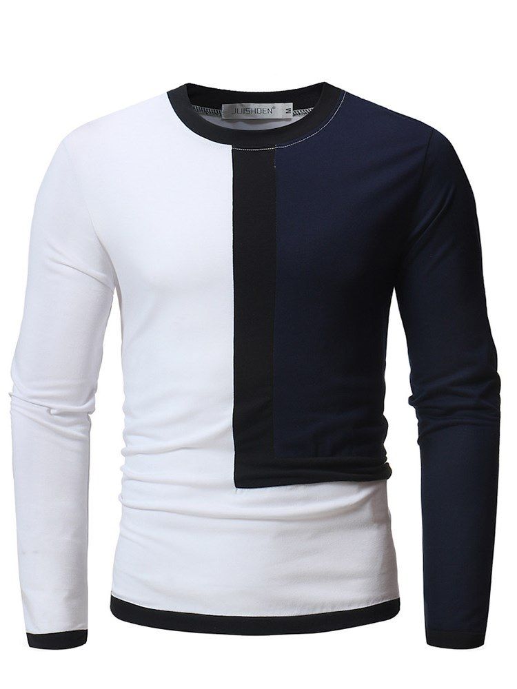 Patchwork Color Block Slim Scoop Mens Casual T-shirts