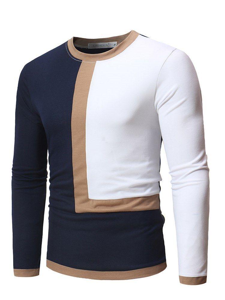 Patchwork Color Block Slim Scoop Mens Casual T-shirts