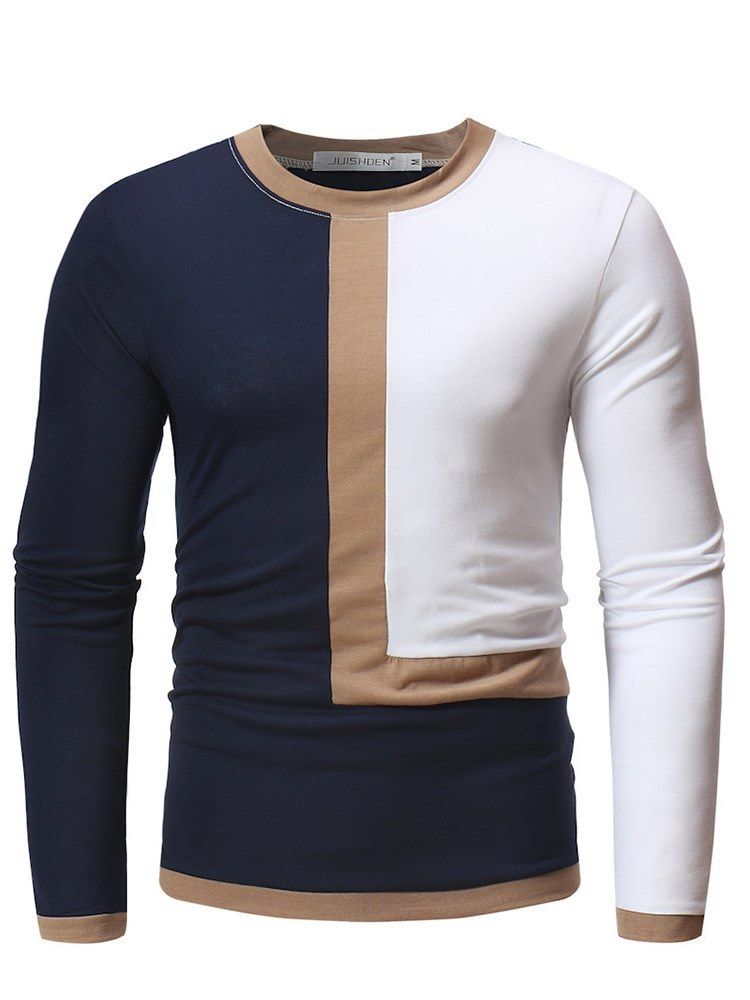 Patchwork Color Block Slim Scoop Mens Casual T-shirts