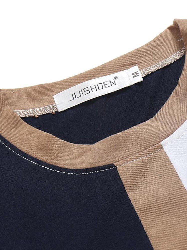 Patchwork Color Block Slim Scoop Mens Casual T-shirts