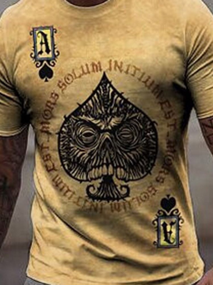 Poker Print Round Neck Casual Pullover Herr Slim T-shirt