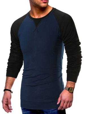 Round Neck Casual Color Block Pullover Långärmad Herr-t-shirt