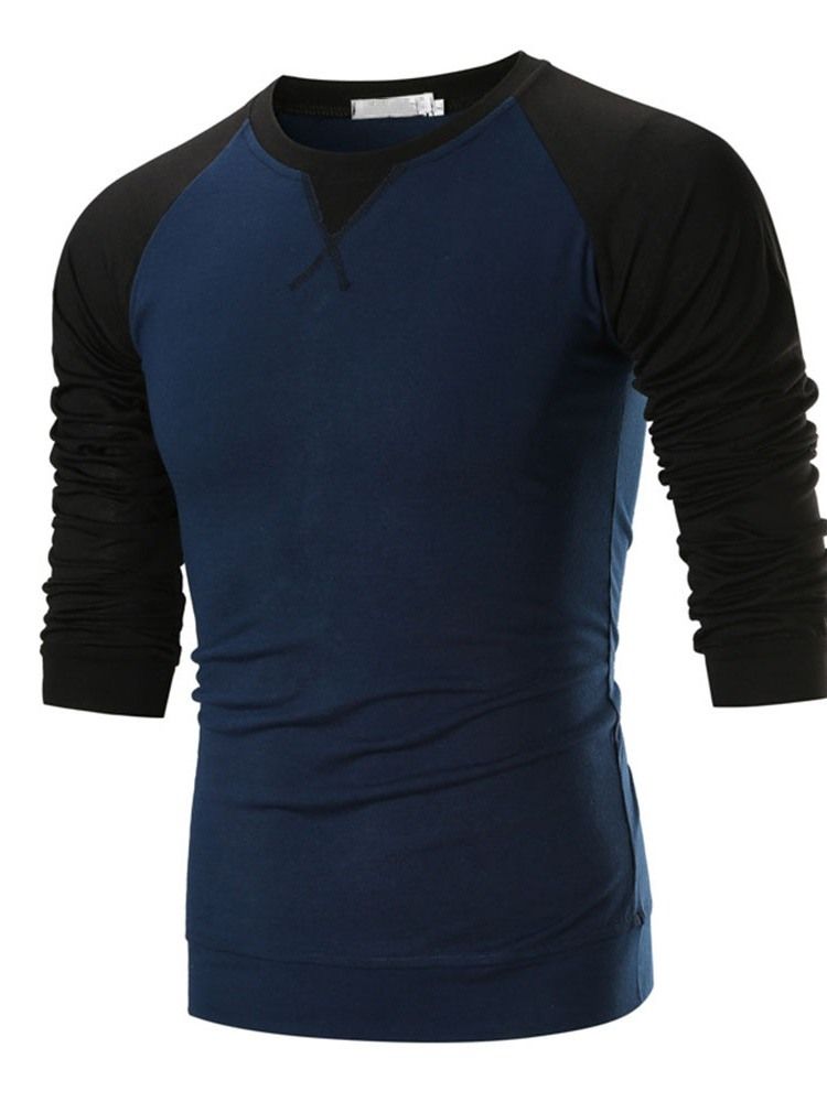 Round Neck Casual Color Block Pullover Långärmad Herr-t-shirt