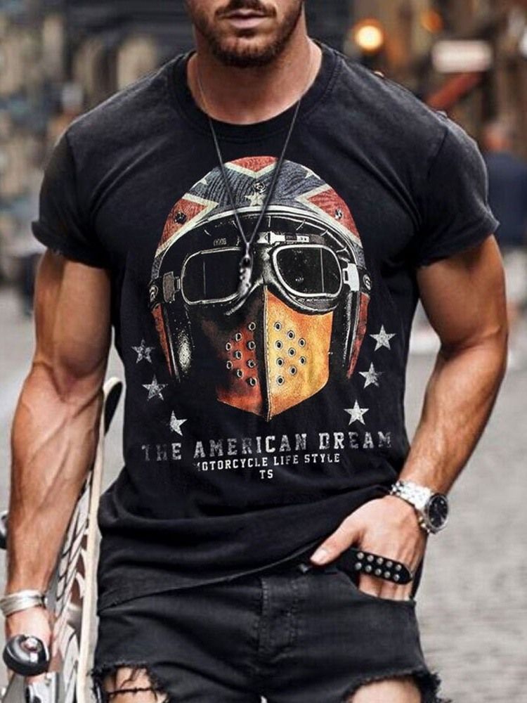 Round Neck Casual Mask Print Slim Kortärmad Herr-t-shirt