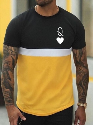 Round Neck Print Color Block Kortärmad Tröja Herr T-shirt