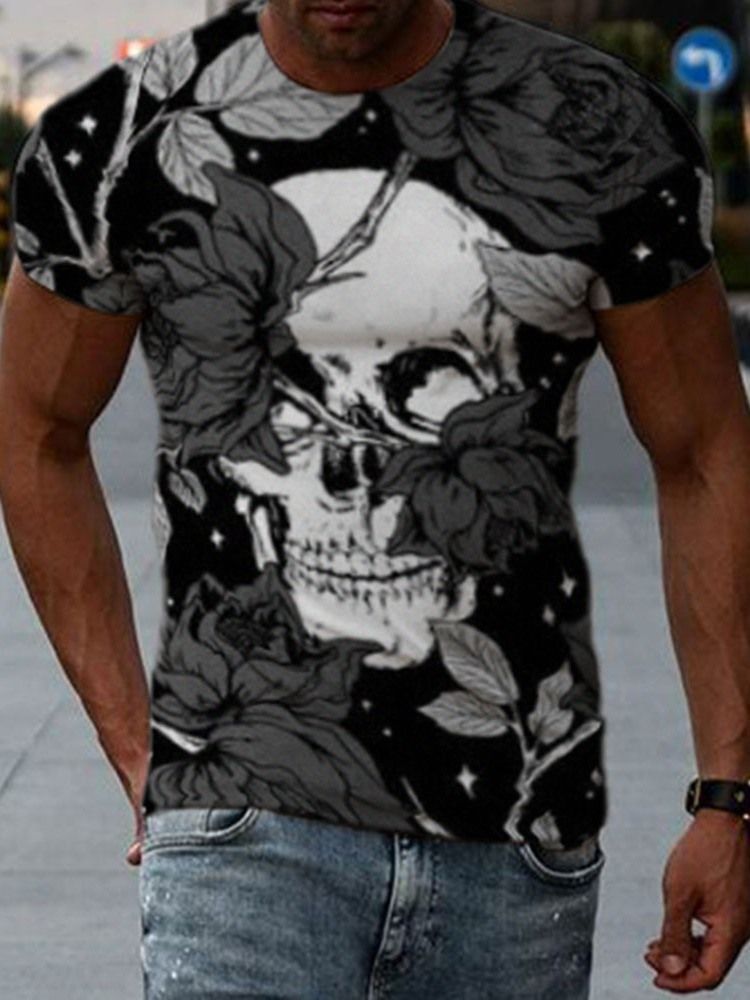 Round Neck Print Skull Pullover Herr T-shirt