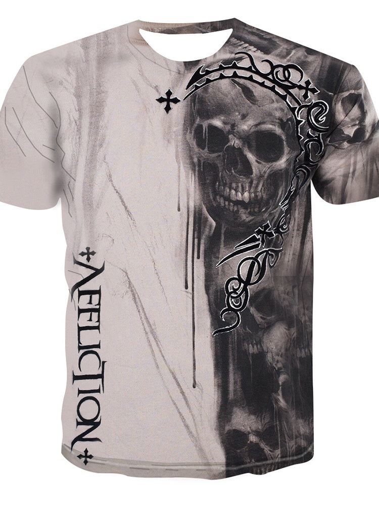 Round Neck Skull Print Kortärmad Tröja Herr T-shirt