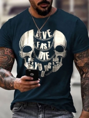 Skull Print Casual Skull Kortärmad Herr Slim T-shirt