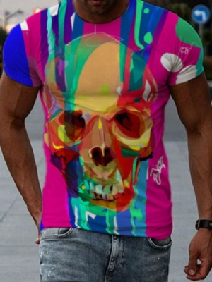 Skull Print Slim Kortärmad Herr-t-shirt