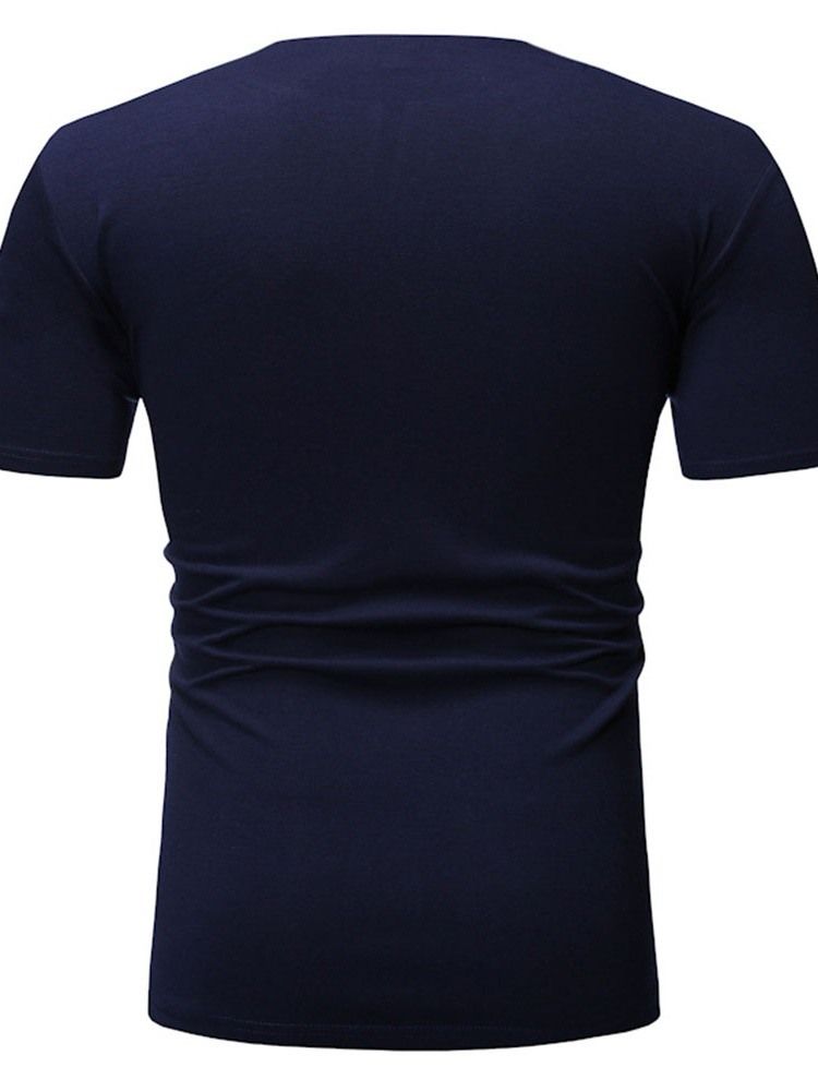 V-ringad Färgblock Casual Kortärmad Herr Slim T-shirt