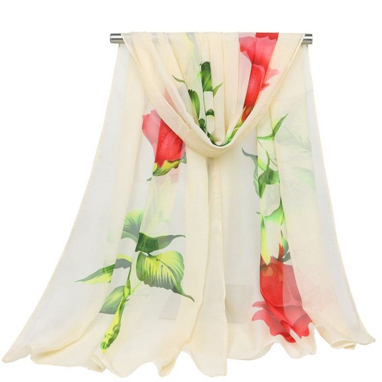 Graceful Rose Printed Chiffon Scarf För Kvinnor