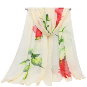 Graceful Rose Printed Chiffon Scarf För Kvinnor