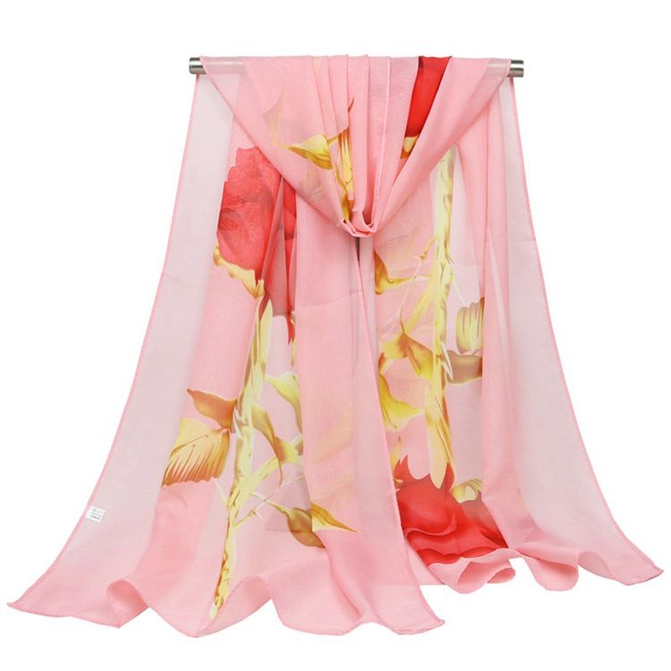 Graceful Rose Printed Chiffon Scarf För Kvinnor