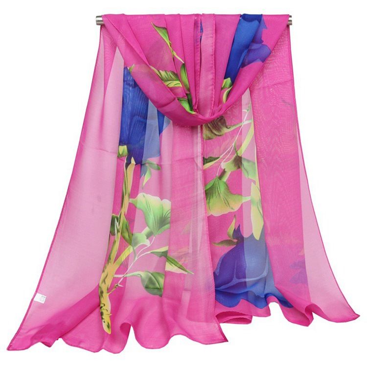 Graceful Rose Printed Chiffon Scarf För Kvinnor